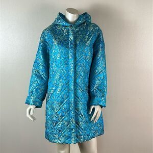 Beautiful CAROL COHEN quilted oriented style hooded coat jacket SZ large artsy
